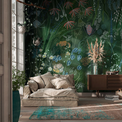 Lush Garden Whimsy Mural Wallpaper in living room