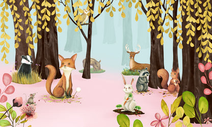 Animal Habitats Wallpaper Mural Featuring Cartoon Animals Plain