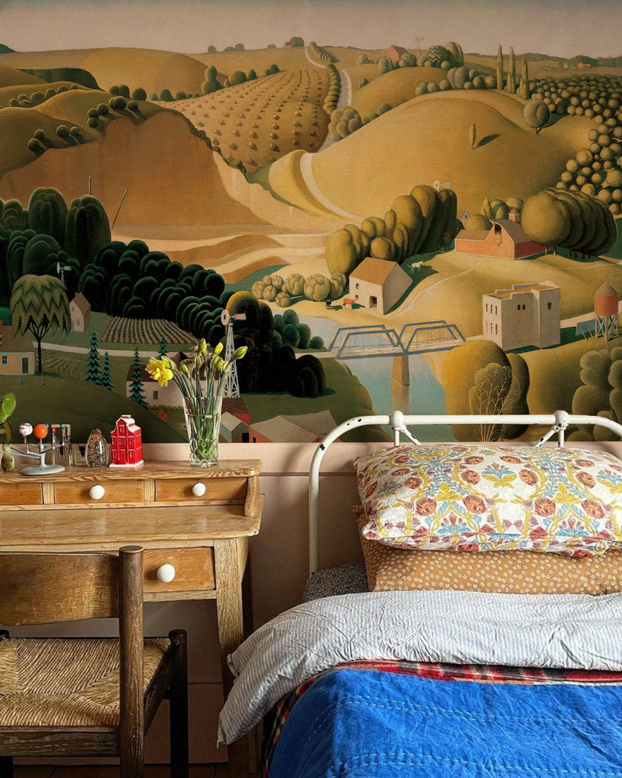 Whimsical Country Scene Mural Wallpaper