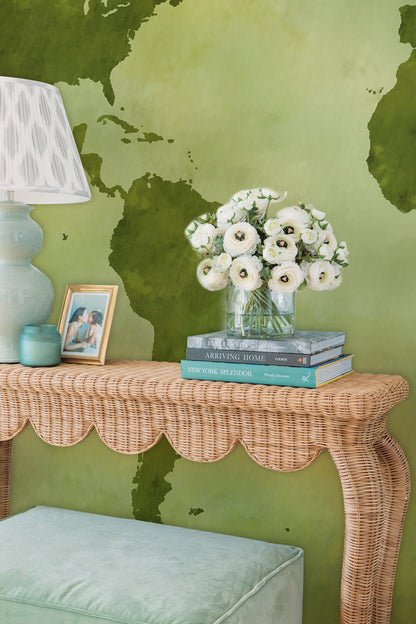 Green World Map Wallpaper Mural in living room