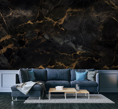Midnight Luxe Marble Mural Wallpaper in living room
