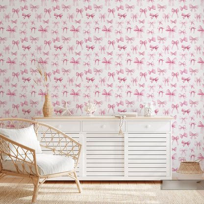 Sweet Pink Bows Mural Wallpaper in child's room