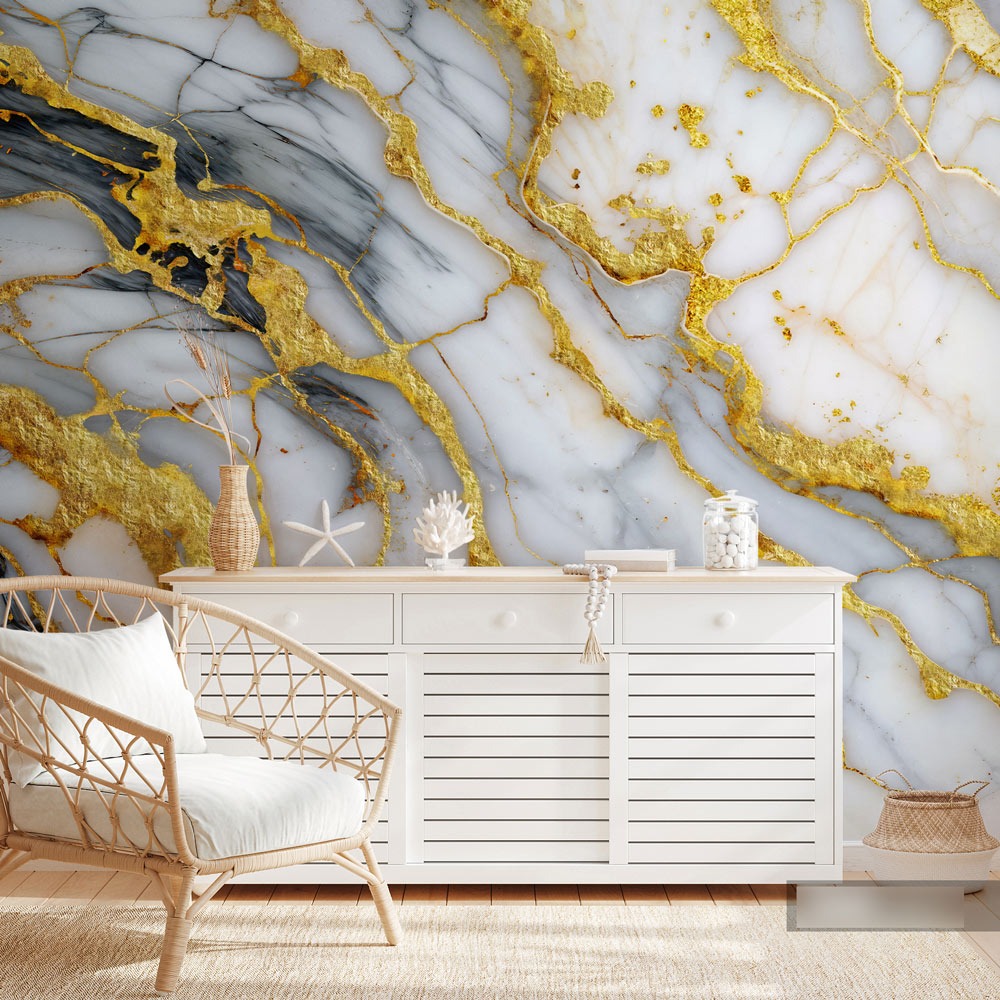 Majestic Gold Marble Mural Wallpaper in living room