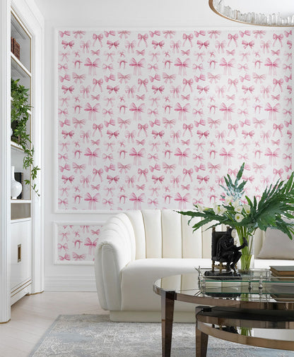 Sweet Pink Bows Mural Wallpaper in living room