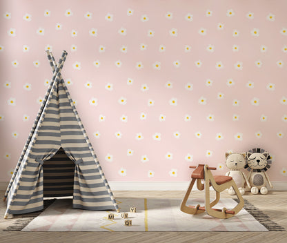 Sunny Daisy Delight Mural Wallpaper in playroom