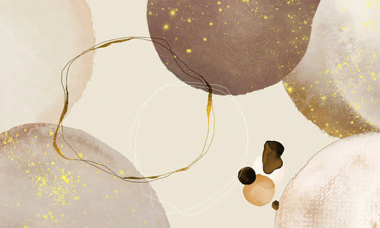 Abstract Beige Gold Circle Mural Wallpaper