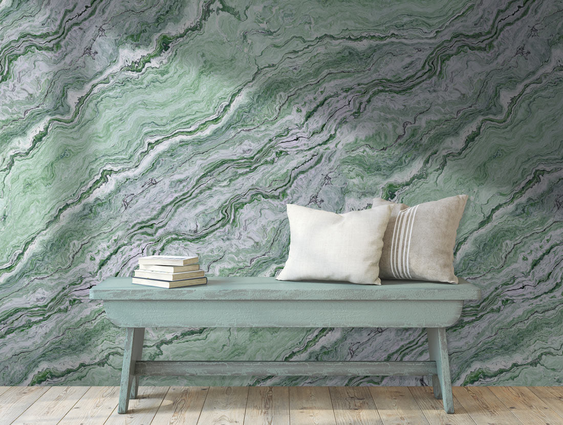 Emerald Serenity Marble Mural Wallpaper