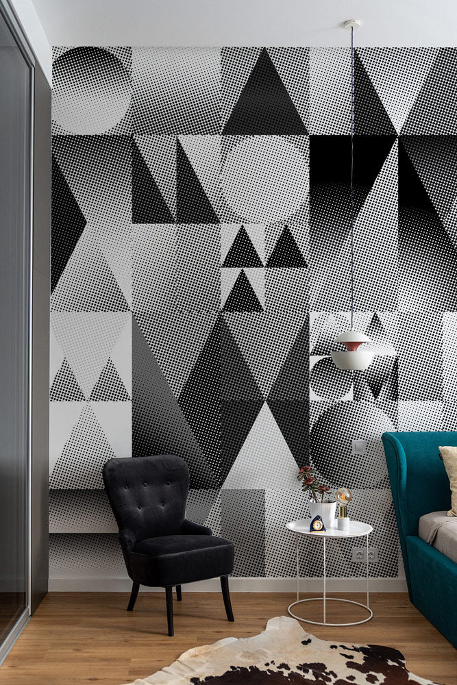 Monochrome Geometric Illusion Mural Wallpaper