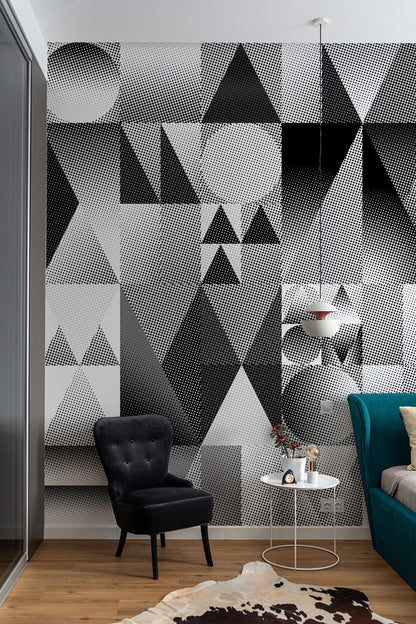 Monochrome Geometric Illusion Mural Wallpaper