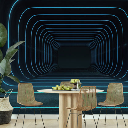 Infinite Neon Tunnel Mural Wallpaper in dining area