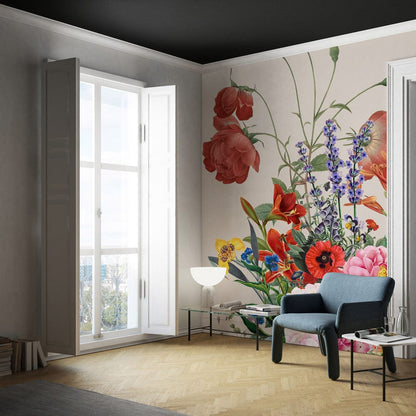 wall murals with delicate flowers in the hallway may be made to order.