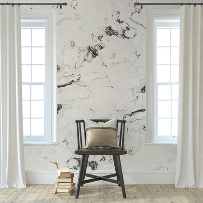 Ivory Cascade Marble Mural Wallpaper in living room