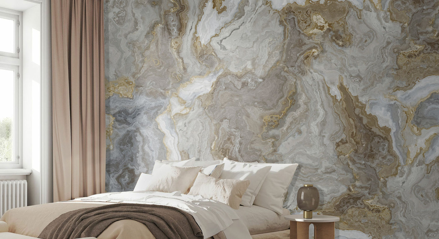 Golden Tide Marble Mural Wallpaper in bedroom