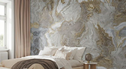 Golden Tide Marble Mural Wallpaper in bedroom