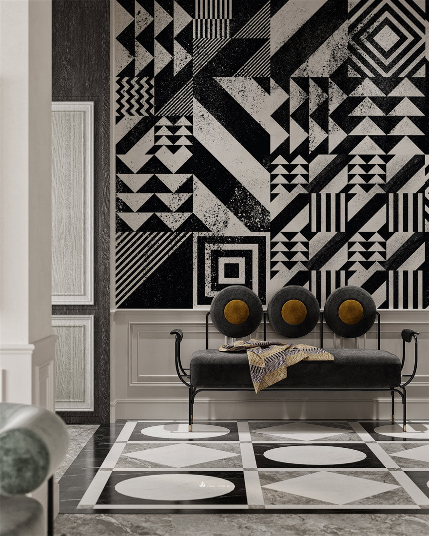 Bold Geometric Contrast Mural Wallpaper