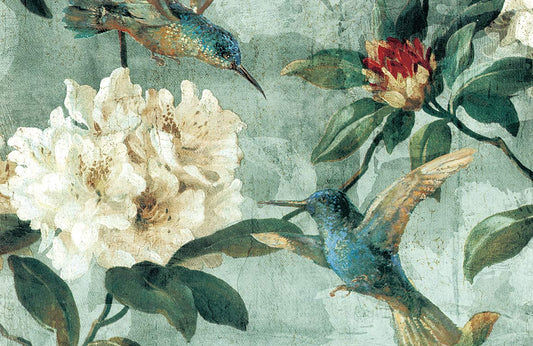 Vintage Botanical Birds Mural Wallpaper