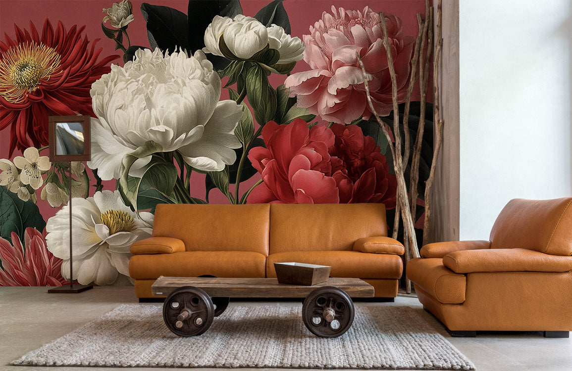 Burgundy Garden Blossom Mural Wallpaper