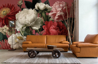 Burgundy Garden Blossom Mural Wallpaper