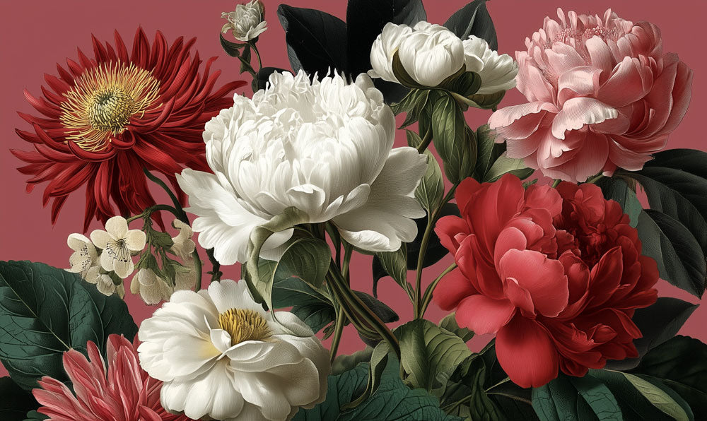 Burgundy Garden Blossom Mural Wallpaper