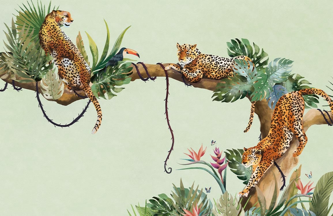 Exotic Jungle Leopard Print Mural Wallpaper