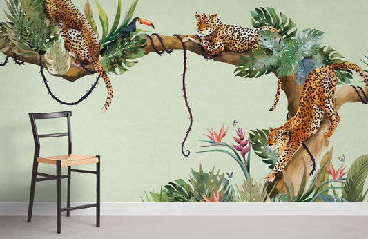 Exotic Jungle Leopard Print Mural Wallpaper