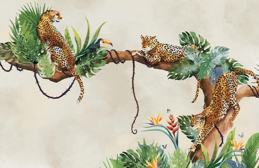 Exotic Jungle Leopard Mural Wallpaper