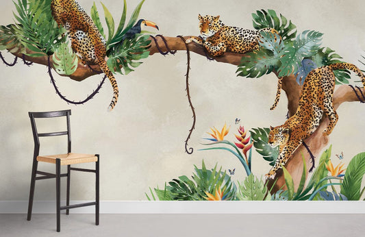 Exotic Jungle Leopard Mural Wallpaper