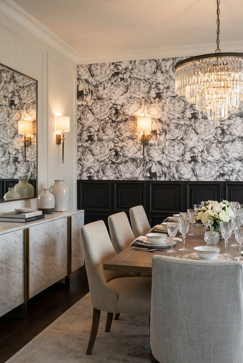 Classic Black Panel Mural Wallpaper