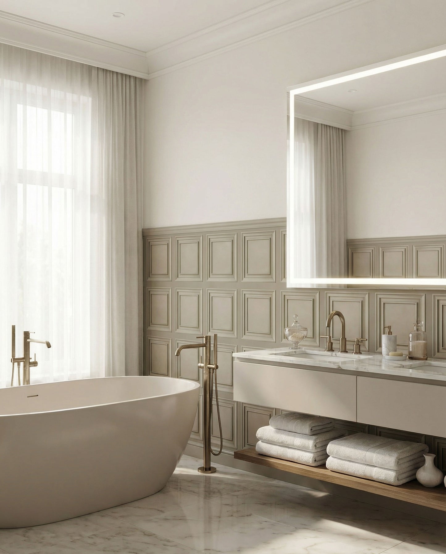 Classic Square Panel Wainscoting Wallpaper