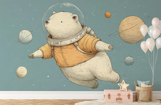 Sample of Cosmic Bear Adventure Mural Wallpaper