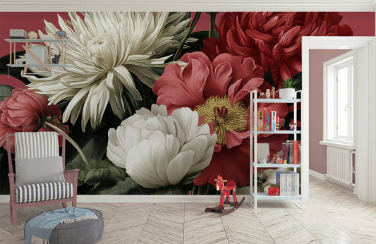 Crimson Bloom Bouquet Mural Wallpaper