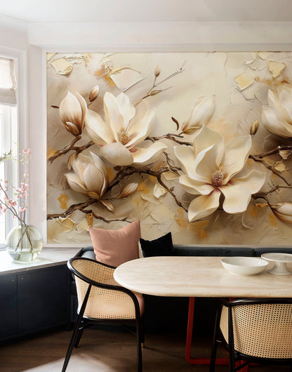 Elegant Blossom Retreat Mural Wallpaper in dining room