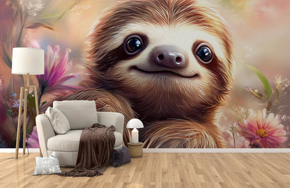 Dreamy Sloth Blossom Mural Wallpaper