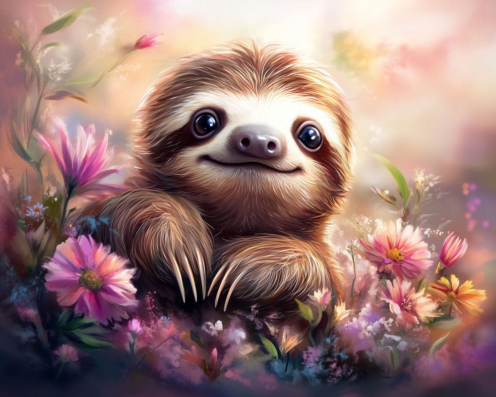 Dreamy Sloth Blossom Mural Wallpaper