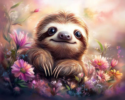 Dreamy Sloth Blossom Mural Wallpaper