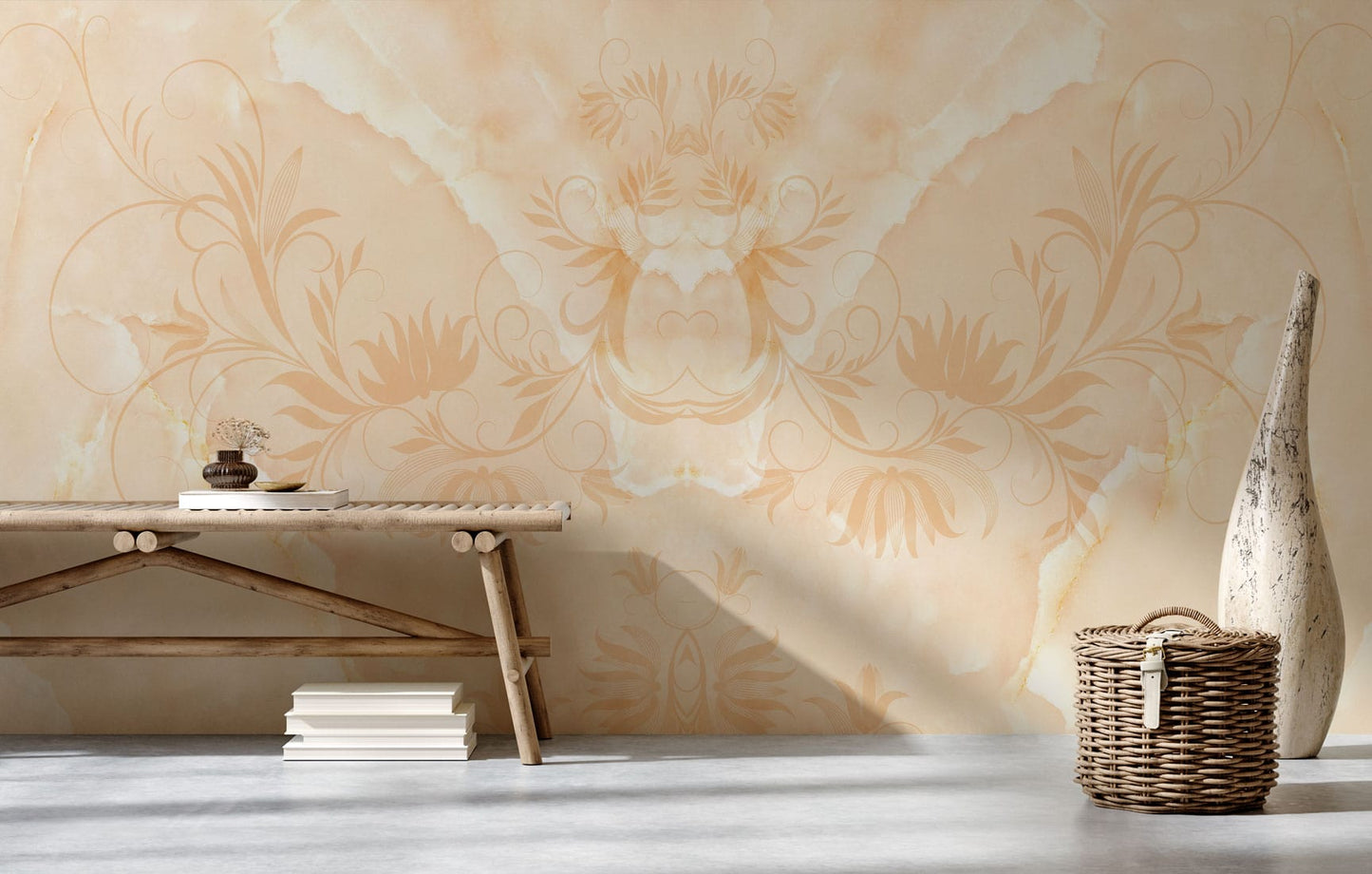 Elegant Beige Vintage Floral Wallpaper Mural