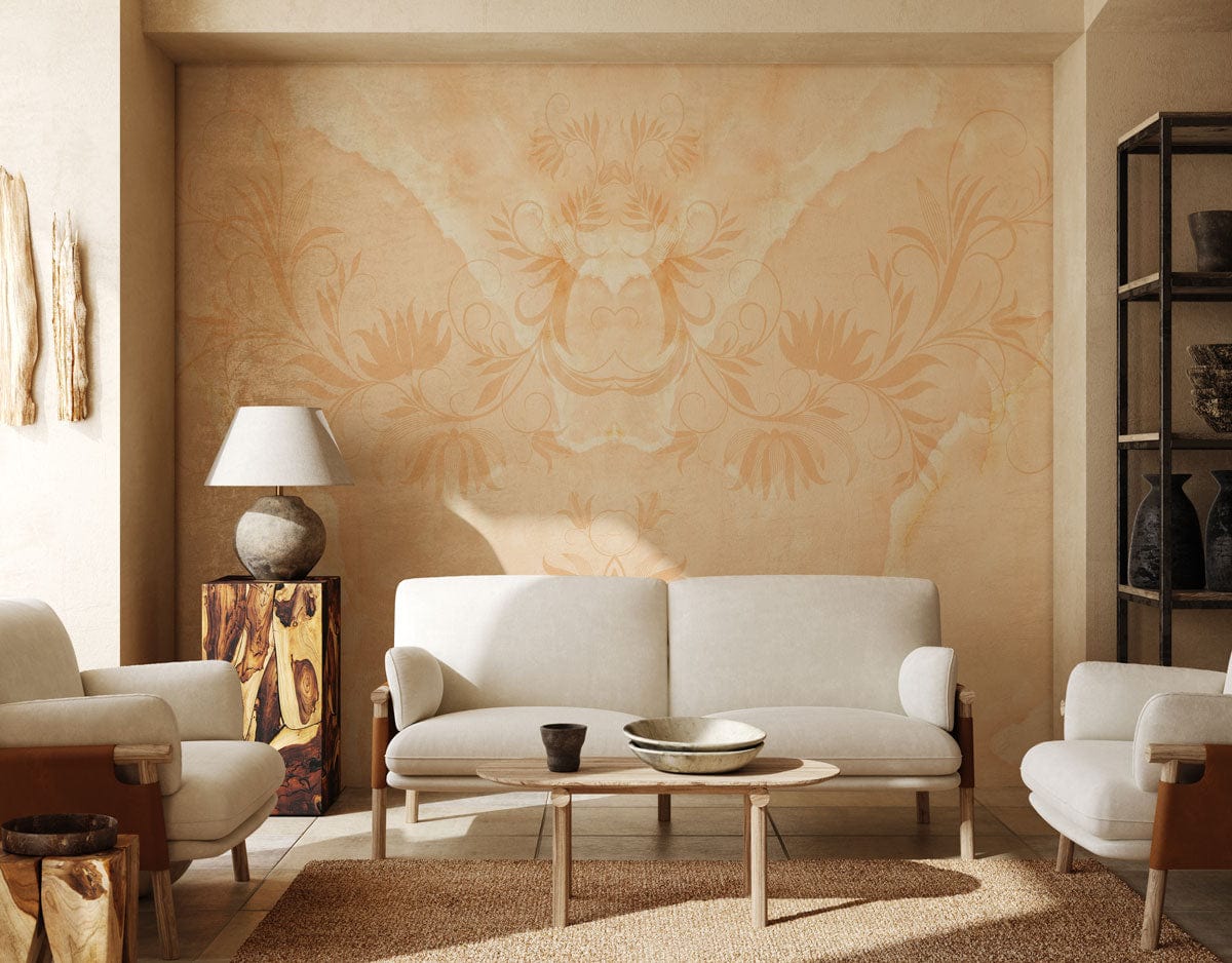 Elegant Beige Vintage Floral Wallpaper Mural