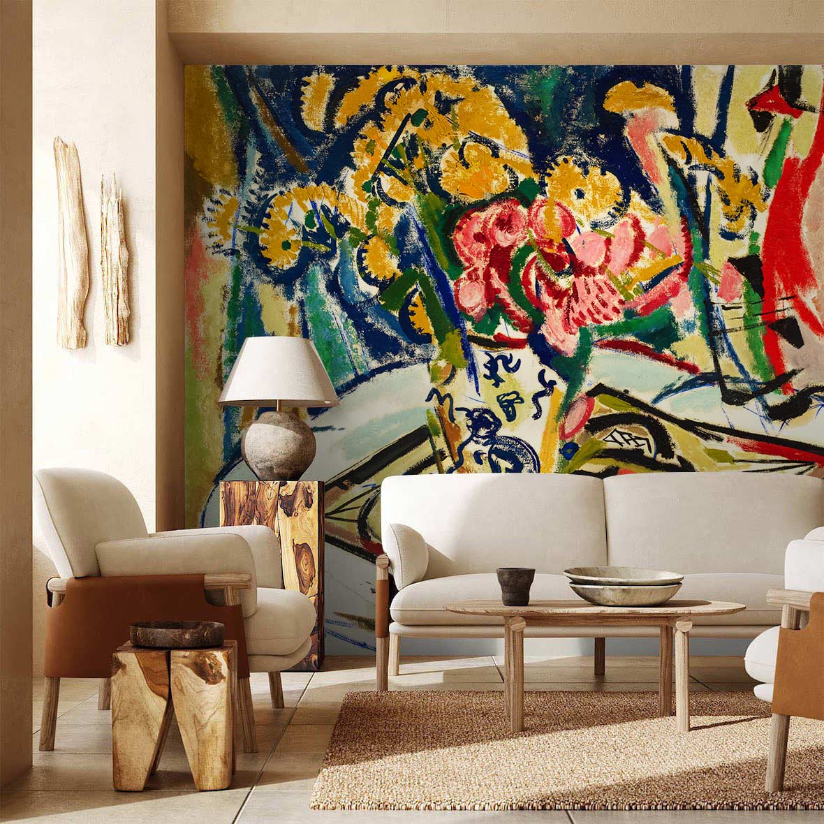 Bold Abstract Floral Art Mural Wallpaper