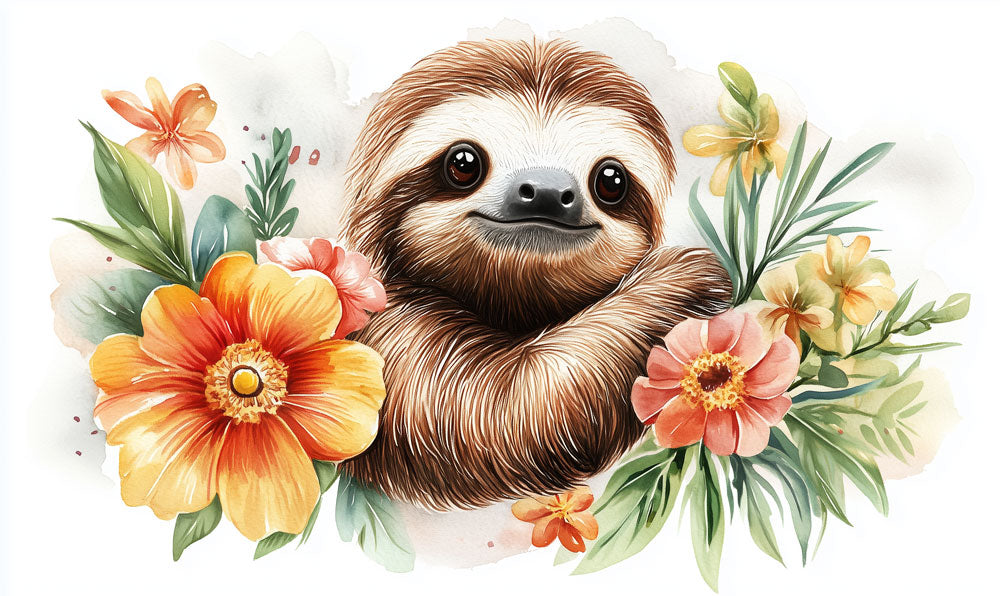 Gentle Sloth Blossom Mural Wallpaper