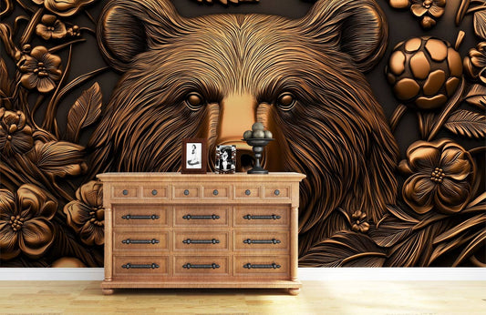Gilded Woodland Bear Mural Wallpaper