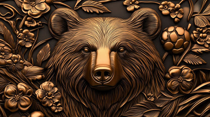Gilded Woodland Bear Mural Wallpaper