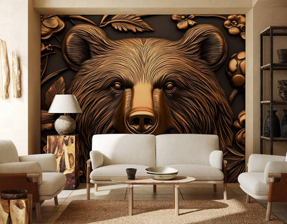 Gilded Woodland Bear Mural Wallpaper