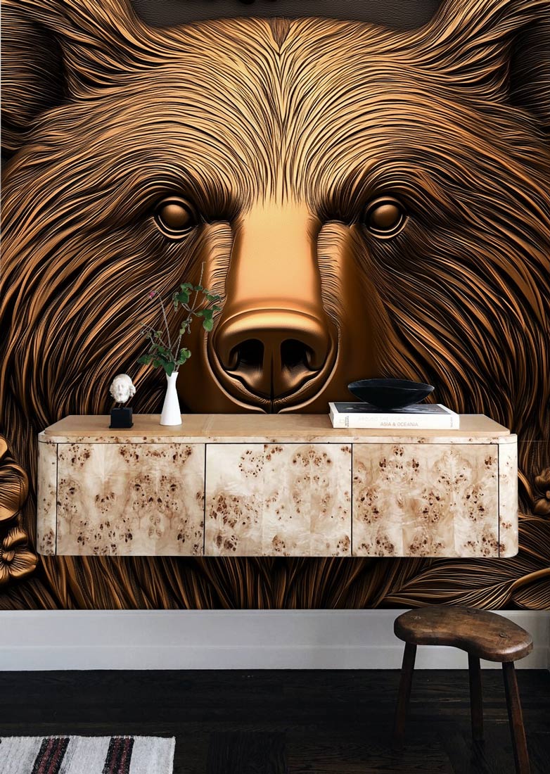 Gilded Woodland Bear Mural Wallpaper