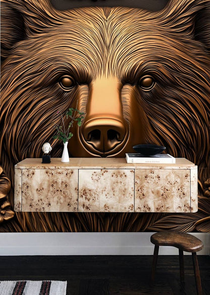 Gilded Woodland Bear Mural Wallpaper