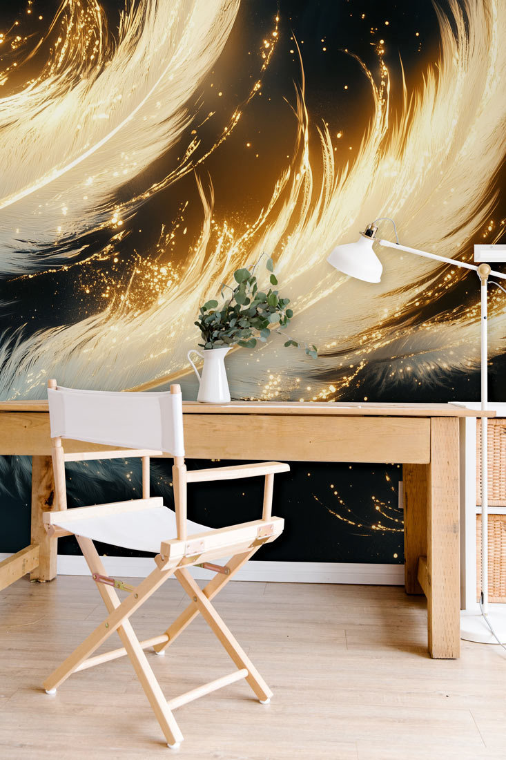 Golden Feather Glow Mural Wallpaper
