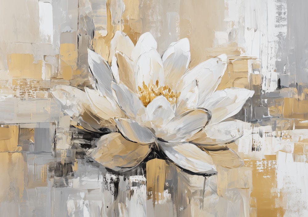 Golden Ivory Lotus Abstraction Mural Wallpaper