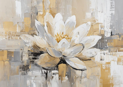 Golden Ivory Lotus Abstraction Mural Wallpaper
