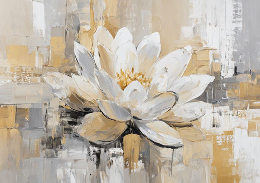 Golden Ivory Lotus Abstraction Mural Wallpaper