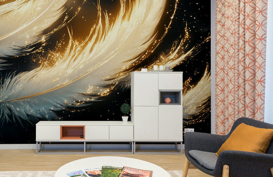 Golden Feather Glow Mural Wallpaper