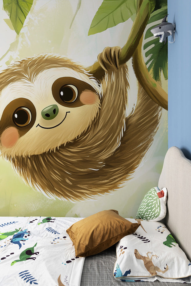 Happy Jungle Sloth Mural Wallpaper